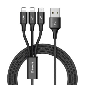 Baseus Rapid 3-in-1 Cable Micro Dual Lightning 3A 1.2M Black - Zahab Tech