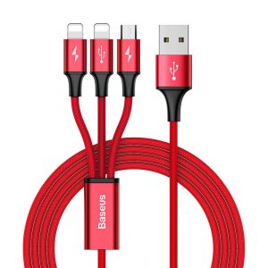 Baseus Rapid 3-in-1 Cable Micro Dual Lightning 3A 1.2M Red - Zahab Tech