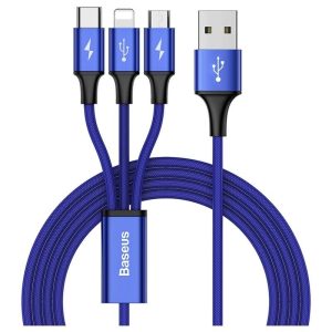 Baseus Rapid 3-in-1 Cable Micro Dual Lightning 3A 1.2M Dark Blue - Zahab Tech