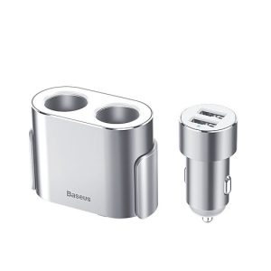 Baseus High Efficiency One To Two Cigarette Lighter 80W Dual USB Silver - Zahab Tech