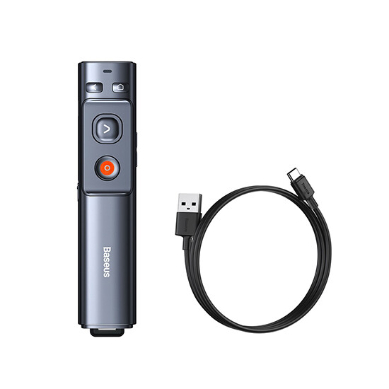 Baseus Orange Dot Wireless Presenter Green Laser Rechargeable Grey