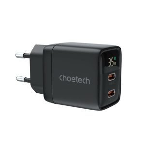 Choetech PD 35W GaN Dual Type-C Display Wall Charger Black - Zahab Tech