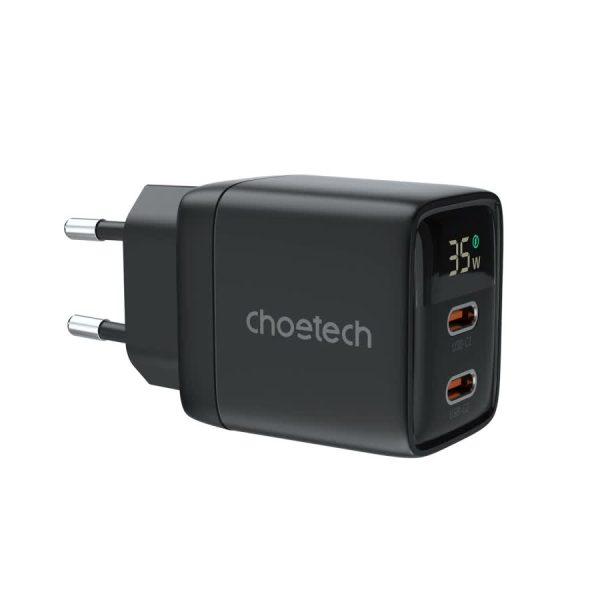 Choetech PD 35W GaN Dual Type-C Display Wall Charger Black