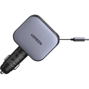 UGREEN 90W Fast Car Charger with Retractable Cable - Zahab Tech